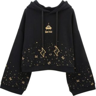 Cropped Hoodie Negro Estampado de Estrella Dorado - Golden Star
